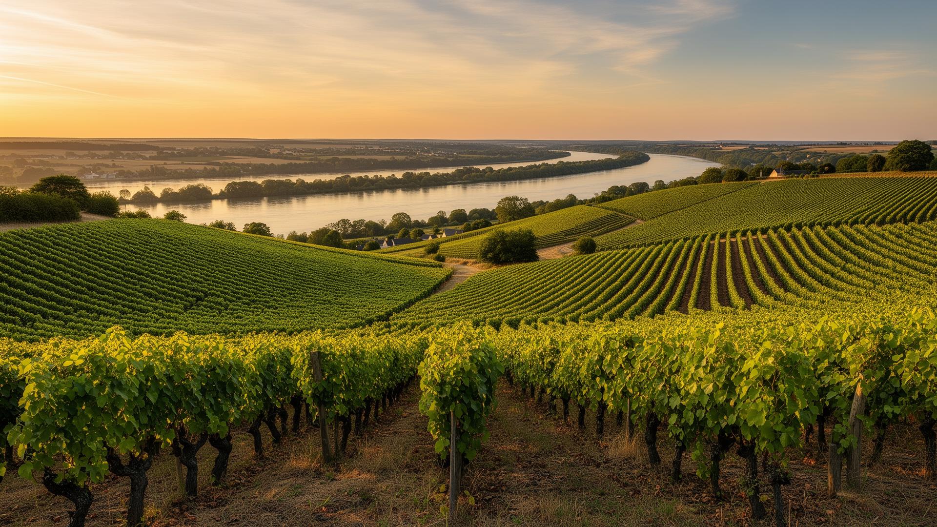 Loire-vallei met wijngaarden en de rivier op de achtergrond bij Sancerre