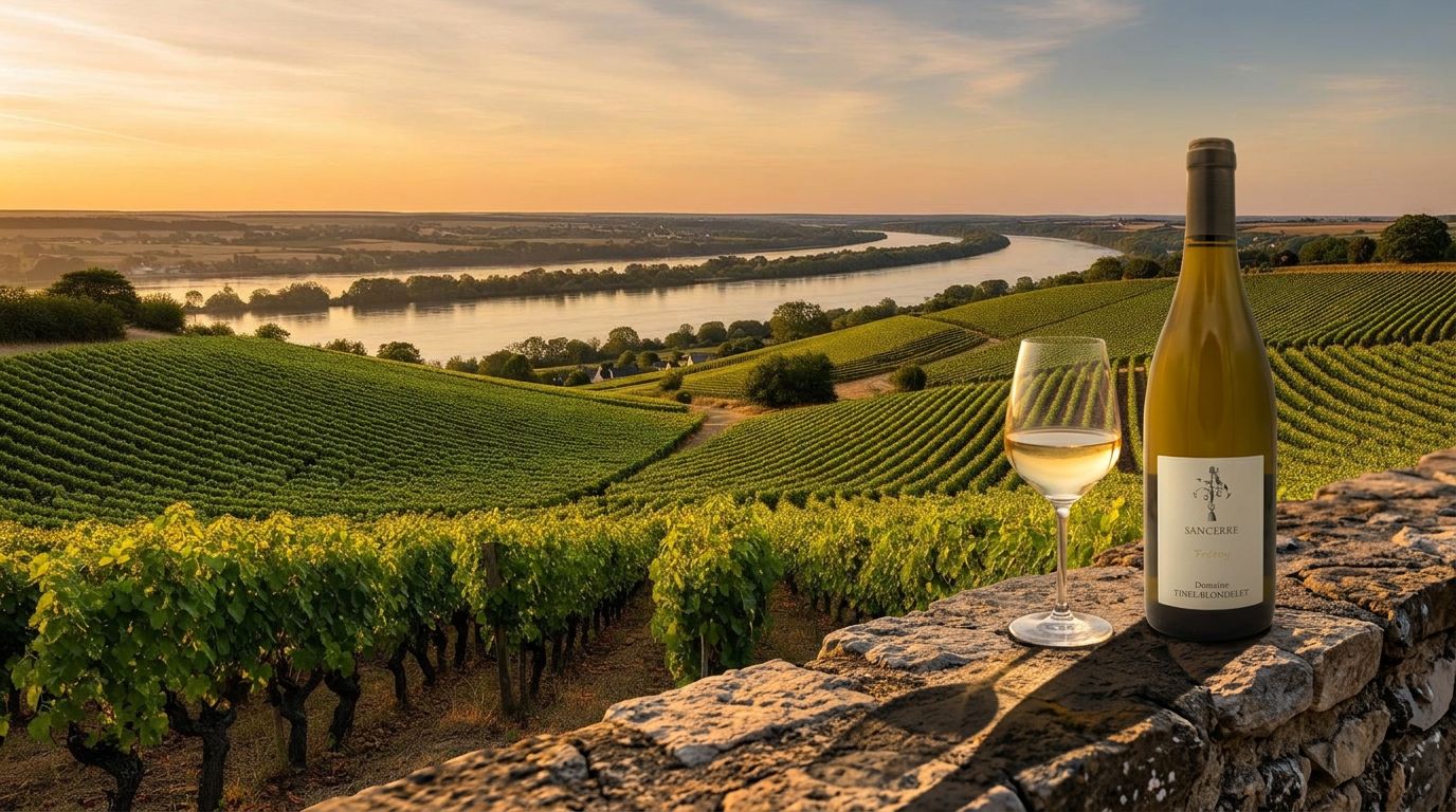 Loire-vallei met wijngaarden en de rivier op de achtergrond bij Sancerre